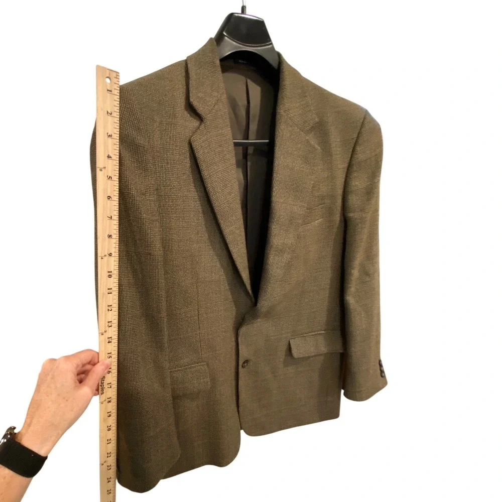 Vintage Cashmere Touch Mens Brown Glen Plaid Two Button Blazer Sport Coat Jacket